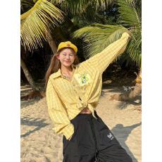 批发趣味松弛感格子衬衫<b class='q'>女</b>春季防晒衫慵懒风格子衬衣显白外套