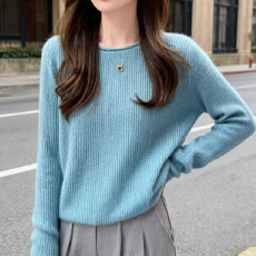 批发时尚显白洋气显瘦长袖针织打底衫2025新款秋冬百搭慵懒风纯色毛衣