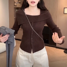 批发法式温柔高级感一字肩针织毛衣女2025新款秋冬百搭纯色气质上衣