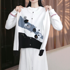 批发设计感减龄气质撞色长袖针织衫女秋冬新款拼色时尚百搭开衫上衣