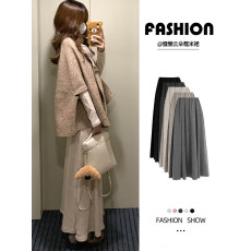 批发深灰色糯米裙女<b class='q'>秋</b>季5新款显瘦a字裙中长款裙子高腰垂感半身裙