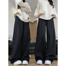 批发黑色运动裤女2025新款阔腿裤宽松bf慵懒风小个子直筒休闲美式卫裤