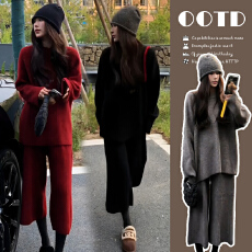 大货~新款2025韩版慵懒风上衣+阔腿裤孕妇两件套