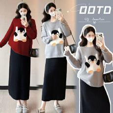 实拍大货~2025冬季爆款时尚减龄企鹅毛衣+可调节针织半身裙套装