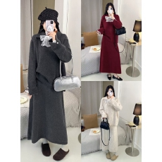 大货~ 羊驼绒高质量蕾丝系带开衫半身裙孕妇两件套套装