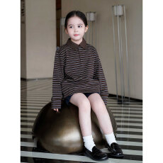 批发【50棉】男女童复古日系Polo衫条纹儿童<b class='q'>长袖</b>老钱风男孩T恤