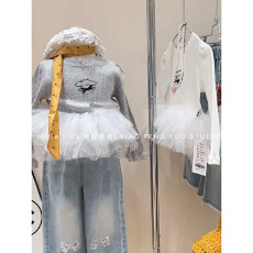 批发【100聚酯纤维】女童长袖T恤女宝宝甜美<b class='q'>网纱</b><b class='q'>裙</b>边上衣儿童打底衫