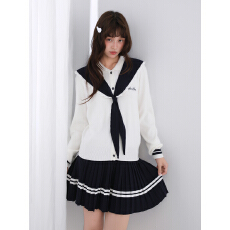 批发海军领针织衫长袖2025早秋新品学院可拆卸领子JK少女裙子两件套装