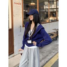 批发北极绒洗水】许妍同款设计感纯色连帽长袖<b class='q'>针织</b><b class='q'>开衫</b><b class='q'>女</b>百搭上衣外套