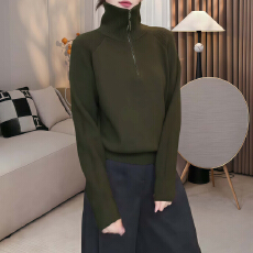批发安迪绒洗水】慵懒风半拉链高领<b class='q'>针织衫</b>女秋冬显瘦百搭长袖打底上衣