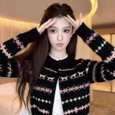 批发北极绒洗水 2025秋冬复古费尔岛<b class='q'>针织</b><b class='q'>开衫</b>女小众<b class='q'>短款</b>长袖上衣外套