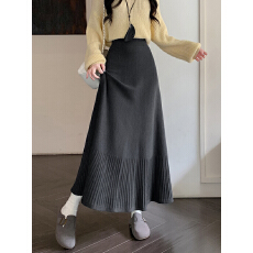 批发包芯纱洗水】<b class='q'>百褶</b>裙针织半身裙女2025秋冬高腰显瘦a字裙垂感长裙