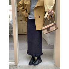 批发北极绒洗水】复古波点半身裙女2025秋冬高腰显瘦木耳边直筒长裙子