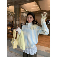 批发<b class='q'>北极</b><b class='q'>绒</b>洗水 韩系撞色立领针织开衫2025秋冬季宽松休闲上衣外套