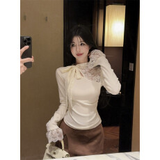 批发<b class='q'>包</b><b class='q'>芯</b>纱 小香风蝴蝶结长袖针织衫春秋季内搭高领蕾<b class='q'>丝</b>打底衫上衣