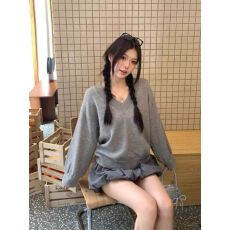 批发<b class='q'>北极</b><b class='q'>绒</b>洗水 慵懒风V领长袖针织衫2026春秋季休闲百搭打底衫上衣