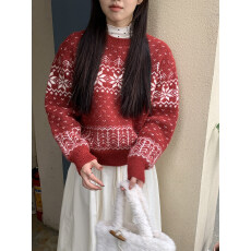 批发<b class='q'>北极</b><b class='q'>绒</b>洗水 复古雪花毛衣针织衫2026春秋季甜美修身显瘦打底上衣