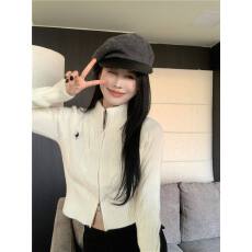 批发<b class='q'>北极</b><b class='q'>绒</b>洗水 复古绞花立领毛衣针织开衫春秋修身显瘦内搭上衣外套