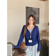 批发<b class='q'>北极</b><b class='q'>绒</b>洗水 慵懒拉链连帽针织开衫春秋季宽松显瘦内搭上衣外套