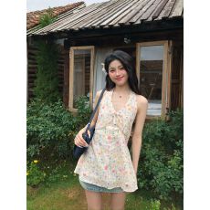 批发<b class='q'>甜美</b>碎花挂脖无袖吊带背心2026夏季设计感修身显瘦外穿背心上衣