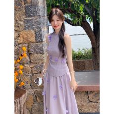 批发温柔风圆领立体花朵无袖针织衫2026夏<b class='q'>修身</b>显瘦小众甜辣妹内搭上衣