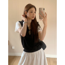 批发韩系慵懒撞色拼接翻领假两件针织衫夏季修身显瘦时尚百搭短款上衣