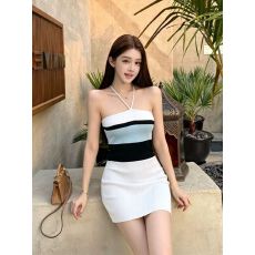 批发纯欲性感挂脖美背吊带针织短裙女夏季新款收腰显瘦掐腰绝美包臀裙