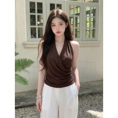 批发韩系气质挂脖露肩无袖针织衫2026夏季修身显瘦时尚小众百搭上衣女