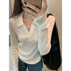 批发包芯纱】轻熟高知老钱风POLO领针织衫女秋冬修身显瘦内搭打底上衣