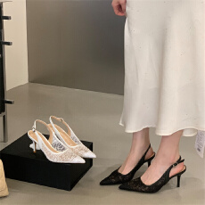 批发富贵一足网纱高跟凉鞋2026夏季新款蕾丝尖头<b class='q'>性感</b>包头一字带高跟鞋