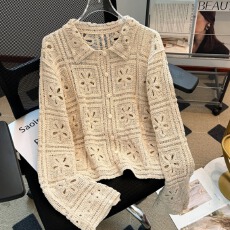 批发实拍大码早<b class='q'>秋</b>季法式复古镂空翻领慵懒风高级感宽松针织开衫上衣女