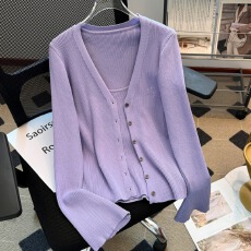 批发实拍大码女装秋季新款设计感纯欲百搭针织吊带<b class='q'>背心</b>外<b class='q'>搭</b>开衫两件套