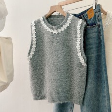 批发实拍大码秋冬季新款小清新工艺花朵气质叠穿无袖显瘦马甲背心女