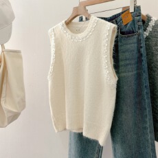 批发实拍大码秋冬季新款小清新工艺花朵气质叠穿无袖显瘦马甲背心女