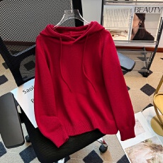 批发实拍<b class='q'>大码</b>女装秋冬减龄百搭内搭外穿毛衣宽松慵懒风连帽针织上衣女