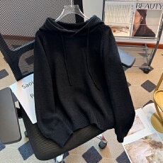 批发实拍<b class='q'>大码</b>女装秋冬减龄百搭内搭外穿毛衣宽松慵懒风连帽针织上衣女