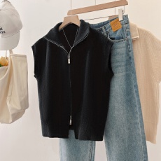 实拍大码女装秋冬新款复古风双头拉链宽松型时尚百搭胖MM马甲女