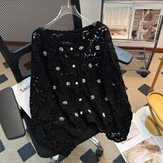 批发实拍大码女装2026春季长袖钩花镂空钉珠编织显瘦设计感百搭开衫女