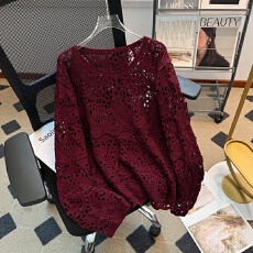 批发实拍<b class='q'>大码</b>女装新款韩版宽松重工钩花针织显瘦洋气百搭气质别致上衣