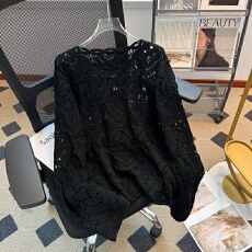 批发实拍<b class='q'>大码</b>女装新款韩版绝美钩花镂空针织罩衫甜美时尚气质宽松上衣