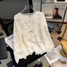 批发实拍大码<b class='q'>女</b>装2026春秋新款圆领镂空针织罩衫宽松百搭套头<b class='q'>毛衣</b><b class='q'>女</b>