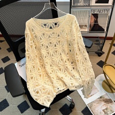 实拍大码女装新款韩版宽松重工钩花针织显瘦洋气百搭气质别致上衣