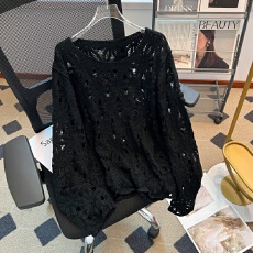实拍大码女装新款韩版宽松重工钩花针织显瘦洋气百搭气质别致上衣