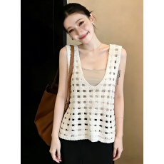 批发实拍大码女装针织背心夏季漂亮镂空叠穿<b class='q'>无袖</b>宽松罩衫气质简约<b class='q'>上衣</b>