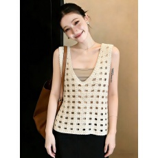 批发实拍大码女装针织背心夏季漂亮镂空叠穿<b class='q'>无袖</b>宽松罩衫气质简约<b class='q'>上衣</b>