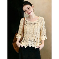 批发实拍<b class='q'>大码</b><b class='q'>女装</b>2026夏季新款设计感镂空罩衫重工钩花短款<b class='q'>上衣</b>针织衫