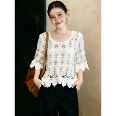 批发实拍<b class='q'>大码</b><b class='q'>女装</b>2026夏季新款设计感镂空罩衫重工钩花短款<b class='q'>上衣</b>针织衫