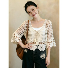 批发实拍<b class='q'>大码</b><b class='q'>女装</b>薄款夏季钩花镂空针织防晒罩衫胖mm独特别致<b class='q'>上衣</b>外套