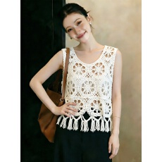 批发实拍大码<b class='q'>女</b>装夏短款复古钩花镂空吊带背心设计感<b class='q'>显瘦</b>马甲罩衫上衣