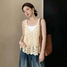 批发大码胖mm女装2026夏新款时尚百搭民族风复古缕空钩花针织吊带上衣